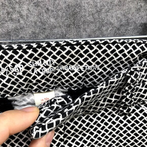 GAP Slim City Trouser Pants Womens 10 Black White Checker Mid Rise Cropped - Picture 6 of 12